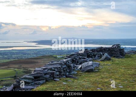 Abendhimmel vom Quarrymen Pfad moel tryfan Slate Quarry Rhosgadfan, Gwynedd, snowdonia, Nordwesten wales, Großbritannien Stockfoto