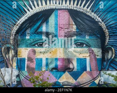 RIO DE JANEIRO, BRASILIEN - 3. JANUAR 2020: Teil des Wandbildes "Etnias" (Ethnien), das Teil des Olympischen Boulevards im Port Zon ist Stockfoto