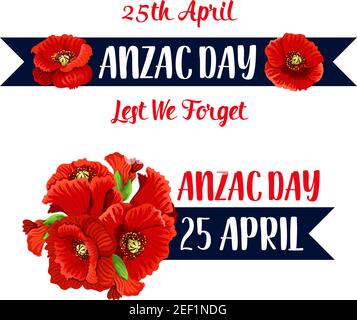Anzac Day Mohnschaufel-Ikone für den Kriegsgedenktag von Soldaten und Veteranen aus Australien und Neuseeland. Vektor rote Blumen Symbol für Freiheit und Erbse Stock Vektor