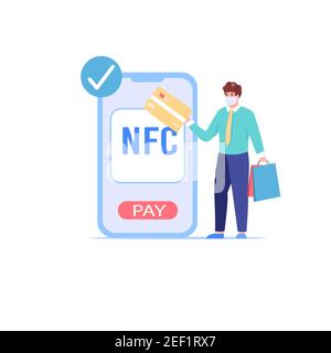 Flache Cartoon Kundenfigur, Coronavirus Schutz, soziale Distanzierung Vektor Illustration Konzept Stock Vektor