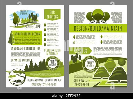 Green Landscape Design Broschüre Vorlage für bauen und pflegen Service oder Umwelt Unternehmen. Vektor-Poster für Gartenbau oder Gartenbau Stock Vektor