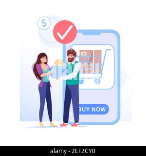 Flache Cartoon-Figuren machen online kauft, bestellen Lieferung Service Vektor Illustration Konzept Stock Vektor