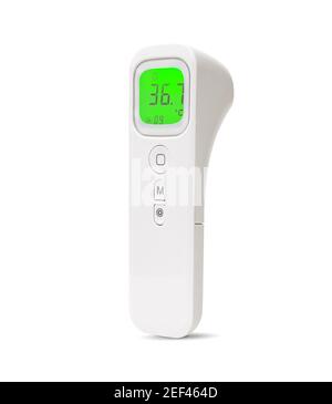 Berührungslose Infrarot Thermometer auf weißem Hintergrund. Stockfoto