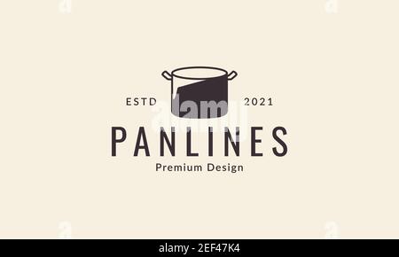 Pfanne mit Schatten Linie Kochen Logo Design Vektor Symbol Symbol Abbildung Stock Vektor