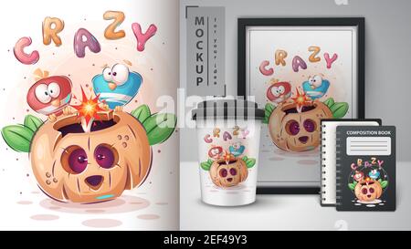 Crazy Bird halloween Hirsch Poster und Merchandising. Stock Vektor