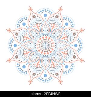 Punktmalerei trifft auf Mandalas. Aborigines Stil der Punktmalerei und Kraft des Mandalas. Dekorative Blume. Punktmuster, mehrfarbig verziert Stock Vektor