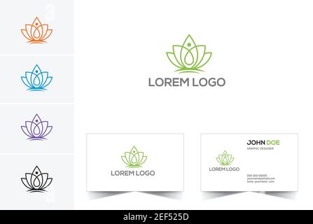 Medizin, Gesundheit, Yoga Logo Visitenkarte Design. Stock Vektor