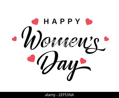 März 8 Happy Women's Day eleganter Schriftzug. Schöne niedliche weiße Farbe Hintergrund, kalligraphische Inschrift in Bürsten Schlaganfall Stil. Isolierte Zusammenfassung Stock Vektor