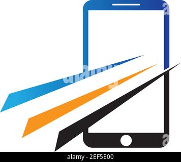 Smartphone-Logo-Design. Handy-Konzept Zeichen. Moderne elektronische Technologie Symbol Vektor Illustration. Stock Vektor