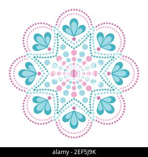 Punktmalerei trifft auf Mandalas. Aborigines Stil der Punktmalerei und Kraft des Mandalas. Dekorative Blume. Punktmuster, mehrfarbig verziert Stock Vektor