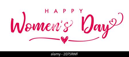 März 8 Happy Women's Day eleganter Schriftzug. Schöne niedliche weiße Farbe Hintergrund, kalligraphische Inschrift in Bürsten Schlaganfall Stil. Isolierte Zusammenfassung Stock Vektor