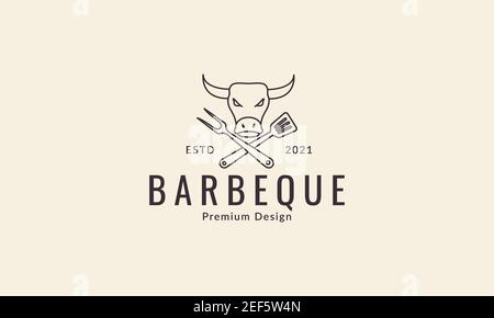 Grilllinien mit Kuhkopf Logo Design Vektor Symbol Symbol Abbildung Stock Vektor