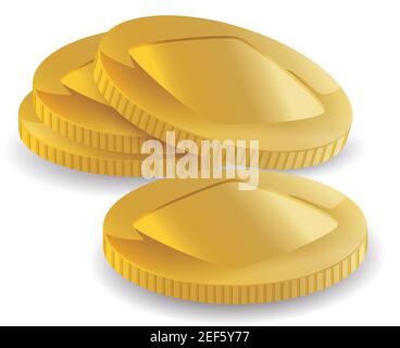 Goldene Münzen mit quadratischer Form im Inneren, isoliert auf weißem Hintergrund. Stock Vektor