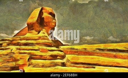 Tolle Sphinx in der sandigen Wüste. Skulpturen des alten Ägypten Stockfoto