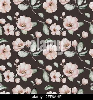 Aquarell Boho Blüte Blume nahtlose Muster. Frühling oder Sommer Dekoration floral Bohemian Design. Aquarell isoliert. Laubdarstellung mit c Stockfoto