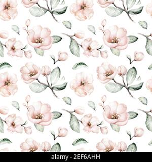 Aquarell Boho Blüte Blume nahtlose Muster. Frühling oder Sommer Dekoration floral Bohemian Design. Aquarell isoliert. Laubdarstellung mit c Stockfoto