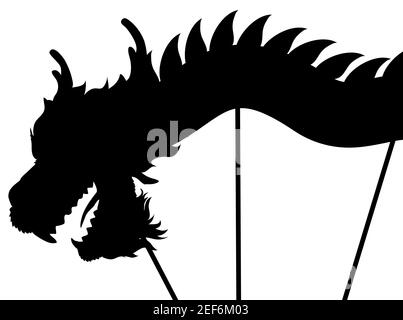 Silhouette der chinesischen Drachen Kostüm über Pole Durchführung seiner traditionellen Tanz, isoliert auf weißem Hintergrund. Stock Vektor