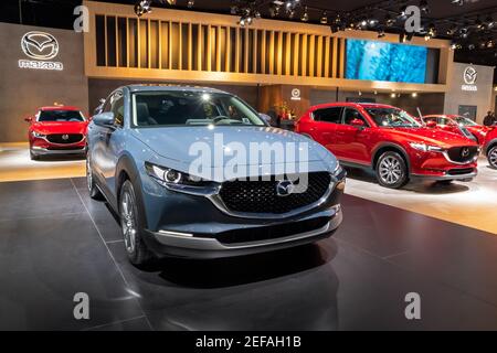 Mazda MX-30 Fahrzeugmodelle auf der Autosalon 2020 vorgestellt. Brüssel, Belgien - 9. Januar 2020. Stockfoto