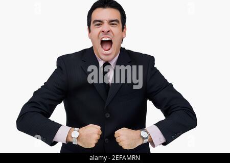 Porträt eines Geschäftsmannes schreien Stockfoto