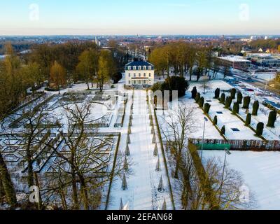 Luftaufnahme des internationalen Rosengartens in Kortrijk, Belgien Stockfoto