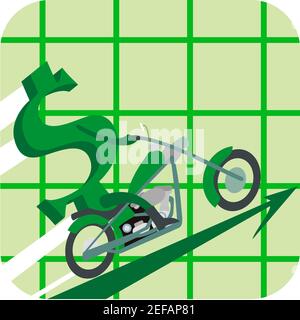 Fahren ein Motorrad auf ein Liniendiagramm Dollarzeichen Stockfoto