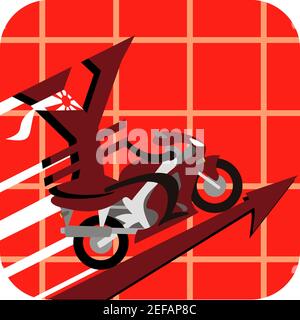 Yen-Zeichen fahren eines Motorrades auf ein Liniendiagramm Stockfoto
