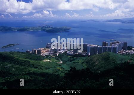 Blick auf die Stadt an der Küste, Hongkong, China Stockfoto