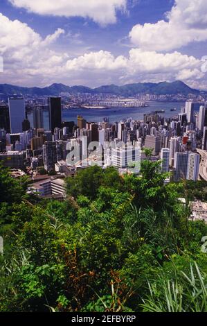 Hochwinkel Ansicht der Gebäude in einer Stadt, Hong Kong, China Stockfoto