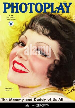 CLAUDETTE COLBERT (1903-1996) amerikanische Filmschauspielerin auf dem Cover von Photoplay im Mai 1934 Stockfoto