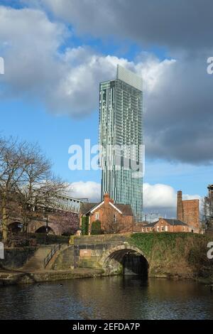 Beetham Tower vom Castlefield Kanal aus gesehen Manchester Stockfoto