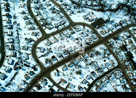 Luftaufnahme von Vorstadtwohnungen im Winter, Nord Virginia Stockfoto