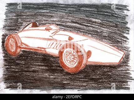 ferrari 250 gto, Oldtimer-Rennwagen, Manula Zeichnung, Bleistift Stockfoto