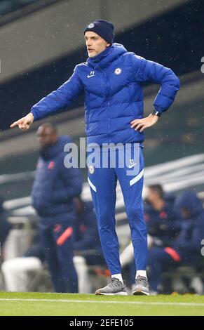 LONDON, ENGLAND - FEBRUAR 04: Chelsea-Manager Thomas Tuchel während der Premiership zwischen Tottenham Hotspur und Chelsea im Tottenham Hotspur Stadium , Stockfoto