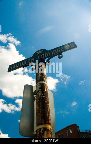 Blick auf ein Straßenschild, Boston, Massachusetts, USA Stockfoto