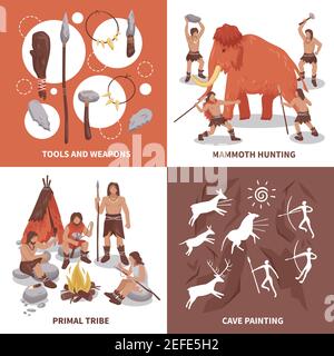 Urstamm Menschen Konzept Symbole setzen flach isoliert Vektor Illustration Stock Vektor