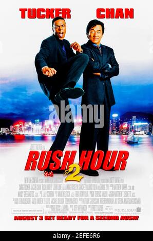 Rush Hour 2 (2001) Regie: Brett Ratner mit Jackie Chan, Chris Tucker und John Lone. Carter und Lee fahren für einen Urlaub nach Hongkong, verstricken sich aber in einen gefälschten Geldbetrug. Stockfoto