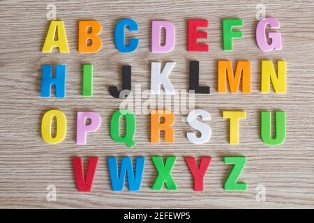 Buchstaben in Schaum, um Alphabet zu Kindern zu unterrichten Stockfoto