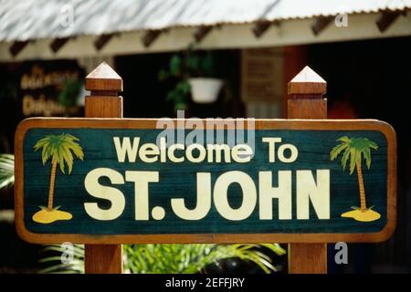 Ein Schild auf dem Display, St. John, amerikanische Jungferninseln Stockfoto