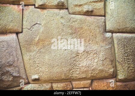 Nahaufnahme einer Steinmauer, Cuzco, Peru Stockfoto