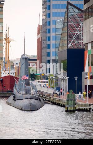 U-Boot an einem Hafen, National Aquarium, Inner Harbor, Baltimore, Maryland, USA Stockfoto