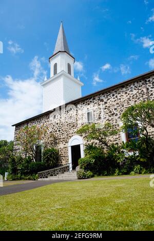 Niedrige Ansicht einer Kirche, Mokuaikaua Kirche, Kailua-Kona, Kona, Big Island, Hawaii-Inseln, USA Stockfoto