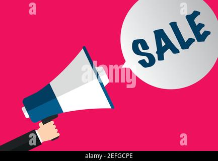Verkauf Sprechblase - Hand hält Megaphone flaches Design Vektor Stock Vektor