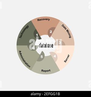 Diagrammkonzept mit Datenbanktext und Schlüsselwörtern. EPS 10 isoliert auf weißem Hintergrund Stock Vektor