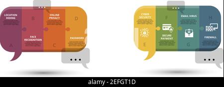 Infografik Sensorvorlage. Symbole in verschiedenen Farben. Einschließlich Wasserqualitätssensor, Flammenmelder, Rauchmelder, Alkoholsensor und andere. Stock Vektor