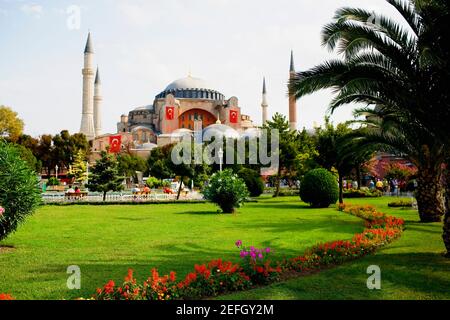 Formeller Garten vor der Moschee, Aya Sofya, Istanbul, Türkei Stockfoto