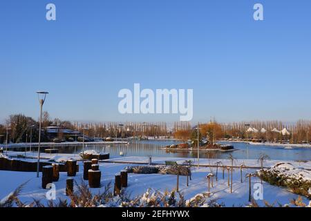 Schöne Aussicht bei verschneiten Wetter Stockfoto