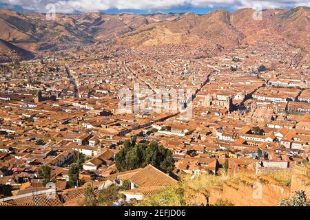 Blick auf eine Stadt, Cuzco, Peru Stockfoto