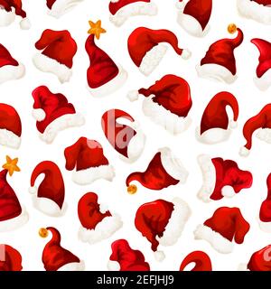 Santa Red Hut nahtlose Muster für Weihnachten oder Neujahr Winter Urlaub Grußkarte oder Verpackung Design. Vektor Neujahr Dekoration Fliese von Hüten mit Stock Vektor