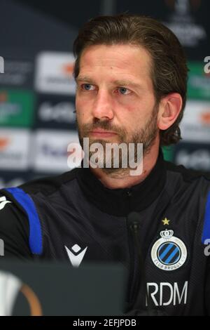 Kiew, Ukraine. Februar 2021, 17th. KIEW, UKRAINE - 17. FEBRUAR: Rik De Mil vom Club Brugge während einer Pressekonferenz des Club Brugge im NSK Olimpiyskiy am 17. Februar 2021 in Kiew, Ukraine, vor der UEFA Europa League Runde des Fußballspiels 32 gegen Dynamo Kiew. (Foto von Andrey Lukatsky/Orange Pictures) Credit: Orange Pics BV/Alamy Live News Stockfoto