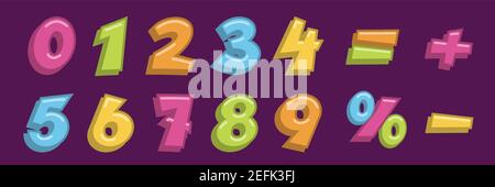 Mathematische Zahlen und Symbole gesetzt. Cute Schule Mathematik Elemente für Kinder Vektor-Illustration. Farbige numerische Zeichen, Minus, Plus, EQUAL, Prozent Stock Vektor